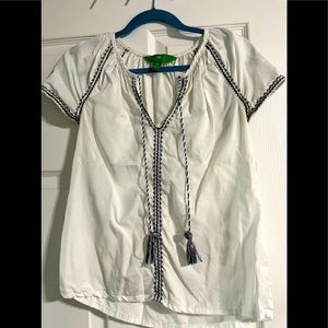 White and blue navy blouse